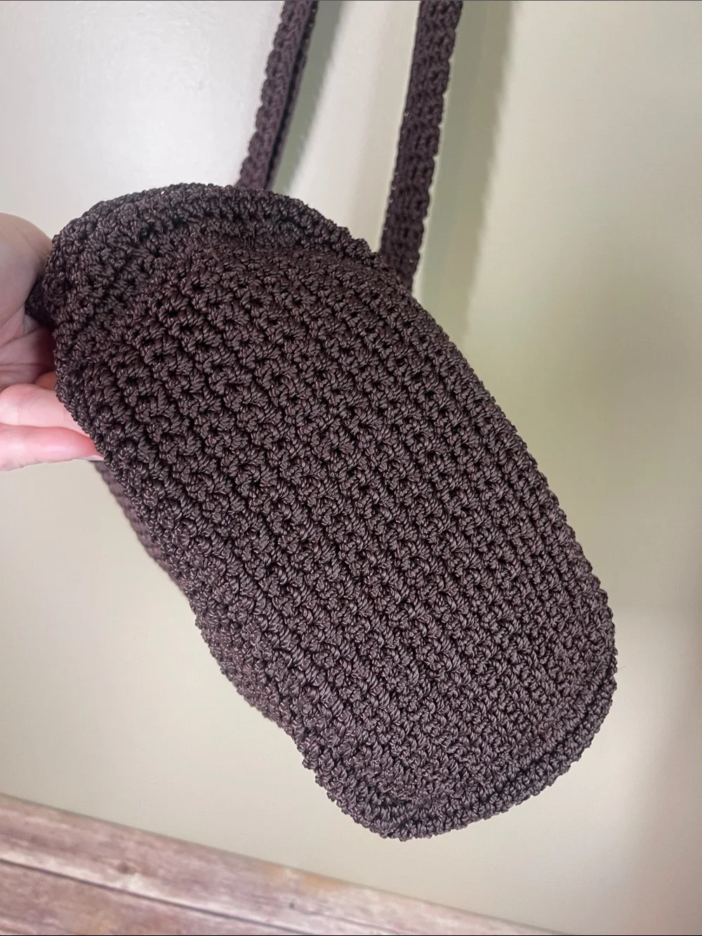Tommy Bahama Dark Brown Crochet Shoulder Bag with Beaded accent charm - Picture 4 of 9